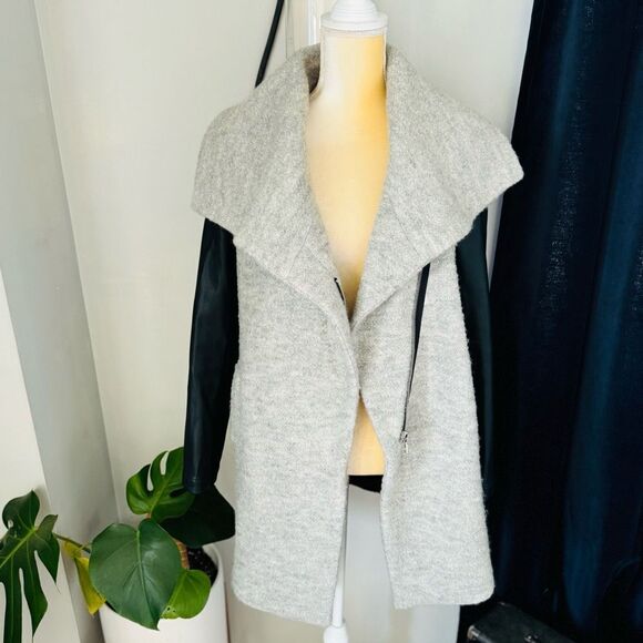Express Shawl Collar Faux Leather Sleeve Zip Coat, Size Small, Gray/Black, NWOT - Picture 14 of 14